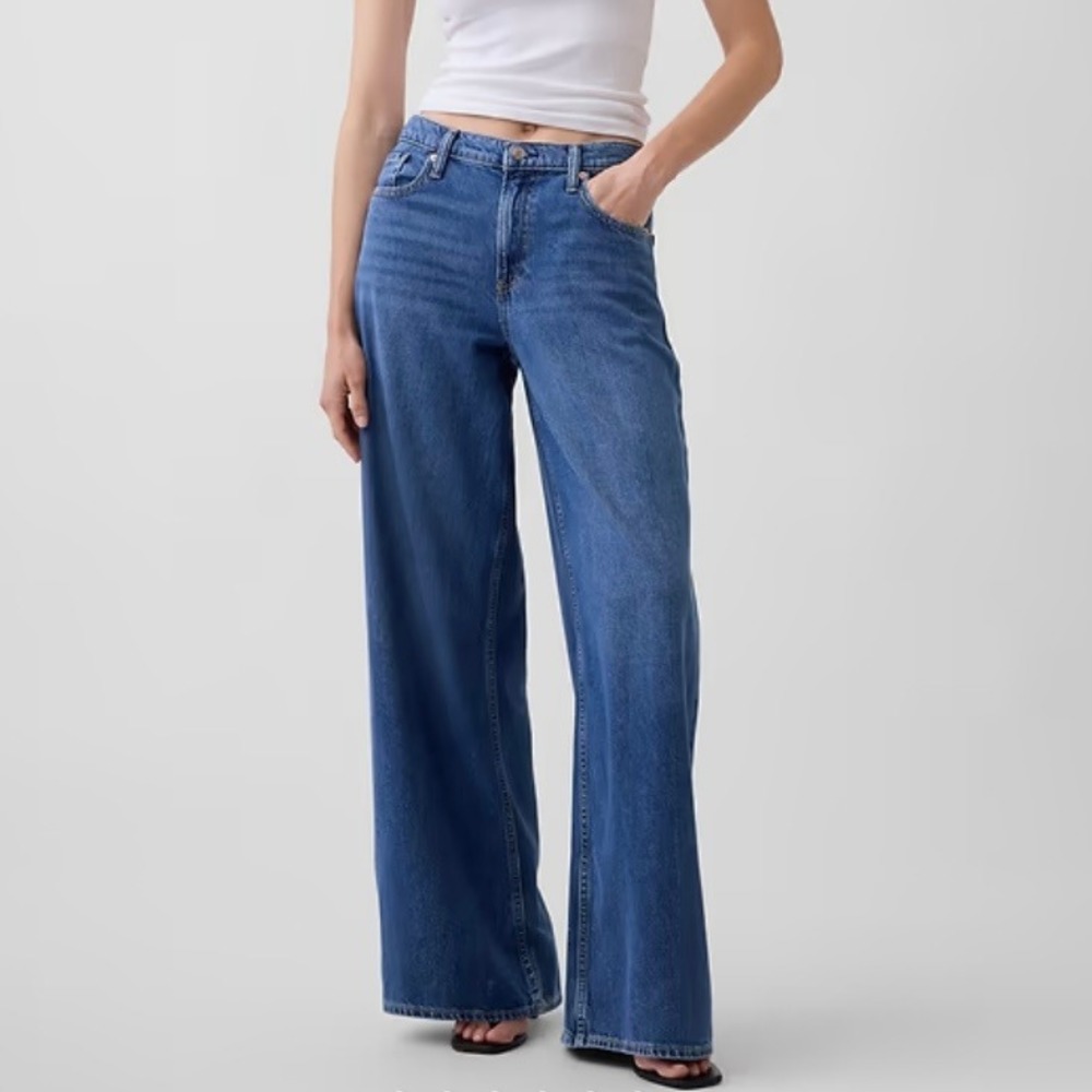 Gap Mid Rise Baggy Blue Denim Wide Leg Jeans Womens 12 31 Short